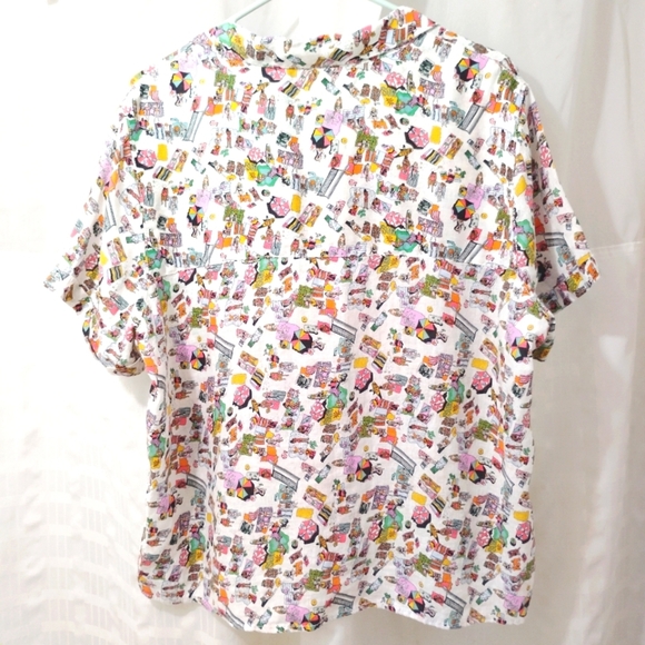 Nicole Miller Linen Summer Top Camp Shirt Button Down Colorful Beach Pattern XL - Picture 9 of 16
